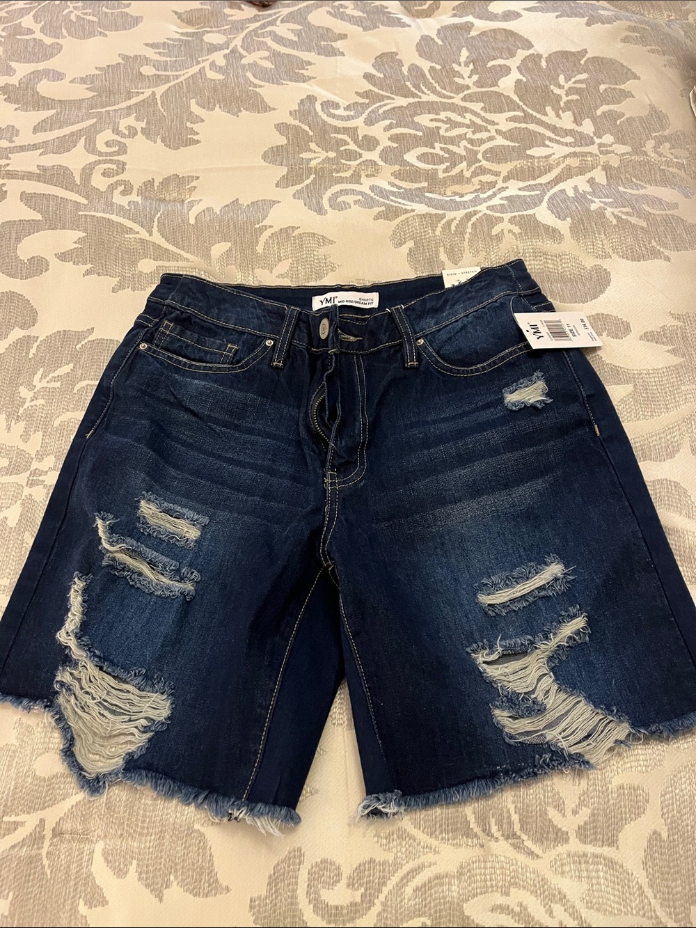 YMI Dark Indigo Distressed Denim Bermuda Shorts